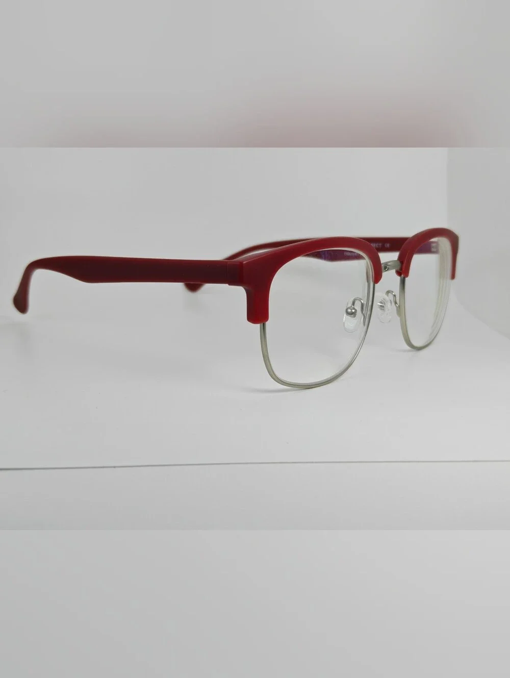 Yokote. Red Half-Rim Women's Eyeglasses - Classic Metal Frame.